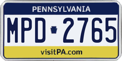 PA license plate MPD2765