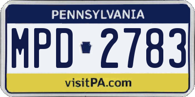 PA license plate MPD2783