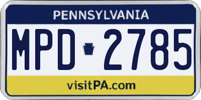 PA license plate MPD2785
