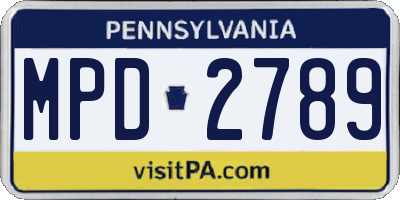 PA license plate MPD2789