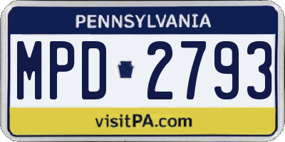 PA license plate MPD2793