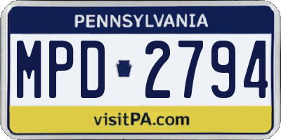 PA license plate MPD2794