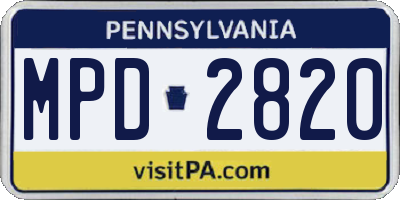PA license plate MPD2820