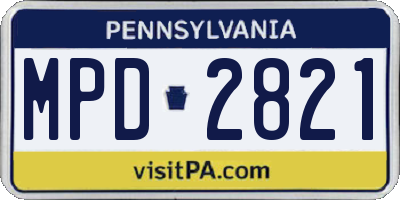 PA license plate MPD2821