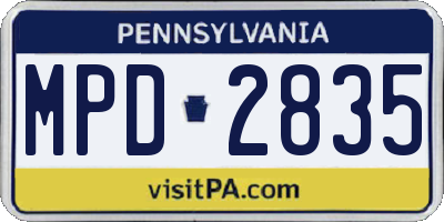 PA license plate MPD2835