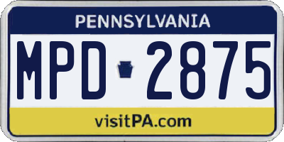 PA license plate MPD2875