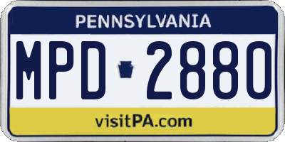 PA license plate MPD2880
