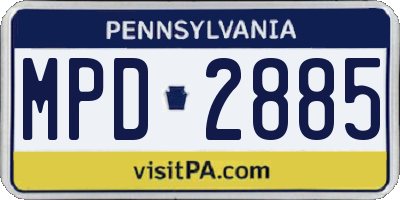 PA license plate MPD2885