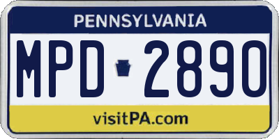 PA license plate MPD2890