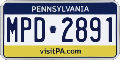 PA license plate MPD2891