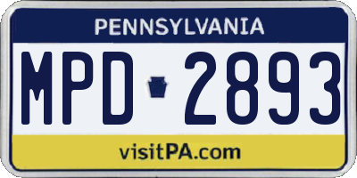 PA license plate MPD2893