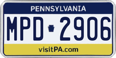 PA license plate MPD2906