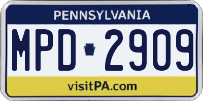 PA license plate MPD2909