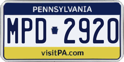 PA license plate MPD2920