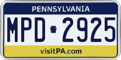 PA license plate MPD2925