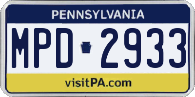 PA license plate MPD2933