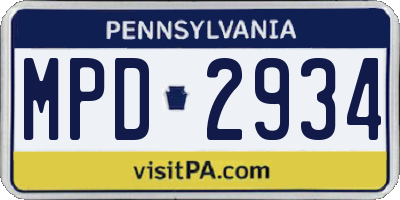 PA license plate MPD2934