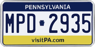 PA license plate MPD2935