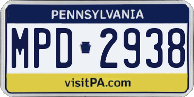 PA license plate MPD2938