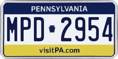 PA license plate MPD2954