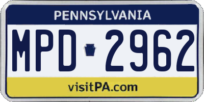 PA license plate MPD2962