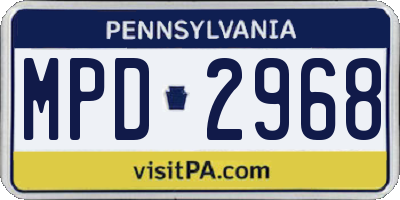 PA license plate MPD2968