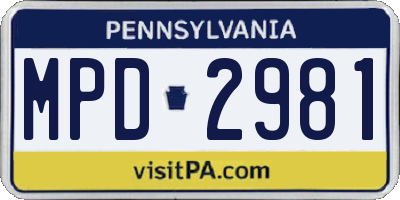 PA license plate MPD2981