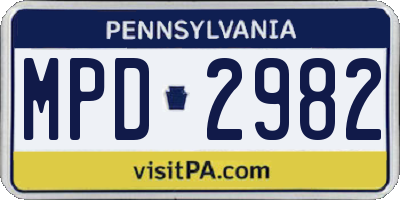 PA license plate MPD2982