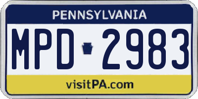 PA license plate MPD2983