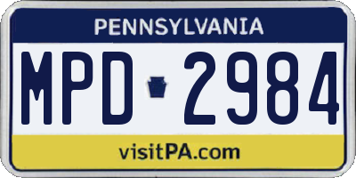 PA license plate MPD2984