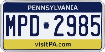 PA license plate MPD2985