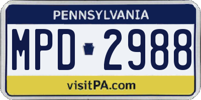 PA license plate MPD2988