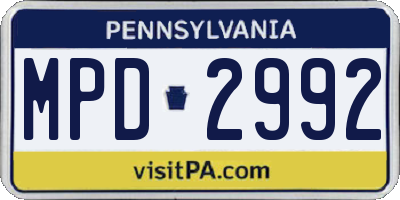 PA license plate MPD2992