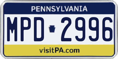 PA license plate MPD2996