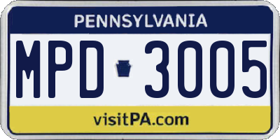 PA license plate MPD3005