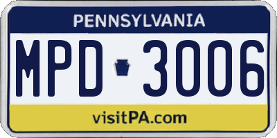 PA license plate MPD3006