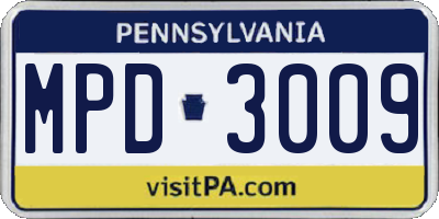 PA license plate MPD3009