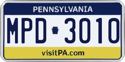 PA license plate MPD3010