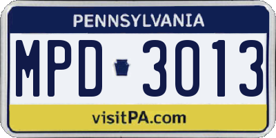 PA license plate MPD3013