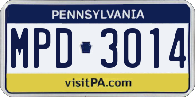 PA license plate MPD3014