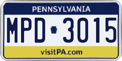 PA license plate MPD3015