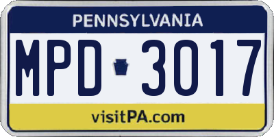 PA license plate MPD3017