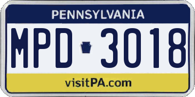 PA license plate MPD3018