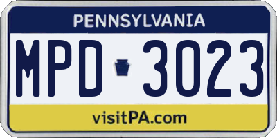 PA license plate MPD3023