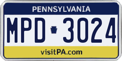 PA license plate MPD3024