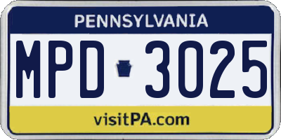 PA license plate MPD3025