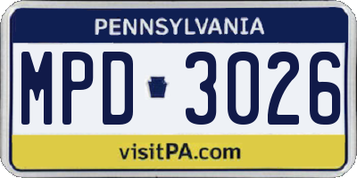 PA license plate MPD3026