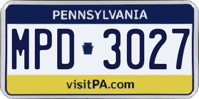 PA license plate MPD3027
