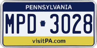 PA license plate MPD3028