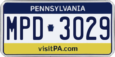 PA license plate MPD3029